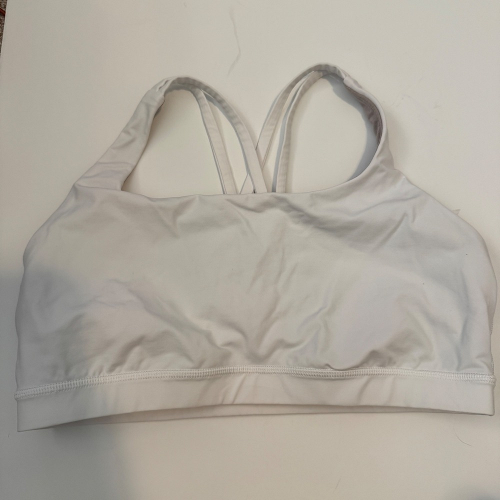 Lululemon Energy Bra White Strappy Criss Cross Sports Bra Size 12 LW2EB3S - Picture 1 of 5